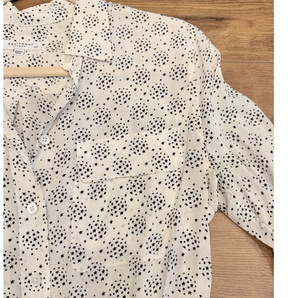 Equipment Slim Signature Silk Button Down Shirt White w Black Stars size Small - Picture 6 of 11